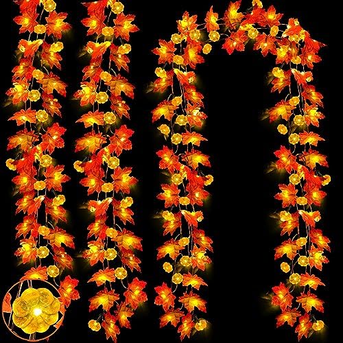 Timer&3 Pack Halloween Fall Decor Fall Garland with Pumpkin Lights 60LED by TURNMEON