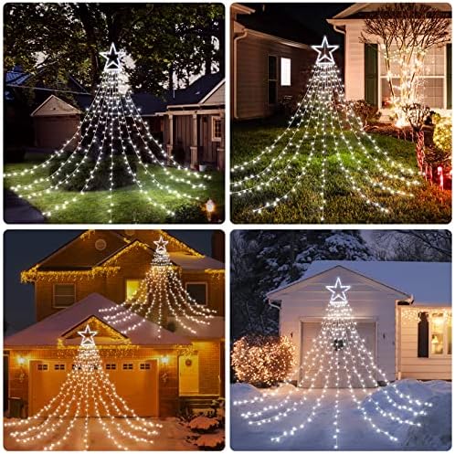 BlcTec Outdoor Christmas Lights 317 LED Christmas Star Lights with 9 Strands 11.9ft Waterfall Tree Lights, 8 Modes, Waterproof & Timer for Garden Yard Patio Outdoor Xmas Decorations, Cool White - Image 5