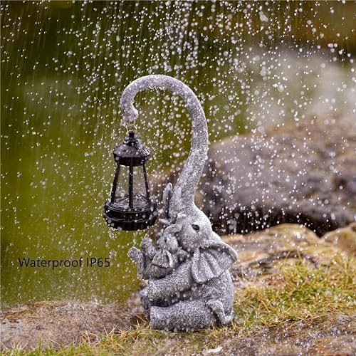 Pohabery Elephant Outdoor Statues with Cute Baby Garden Decor, Resin Elephant Figurines with Solar Lantern Outdoor Decoration Gifts for Mothers Day, Birthday Day - Image 6