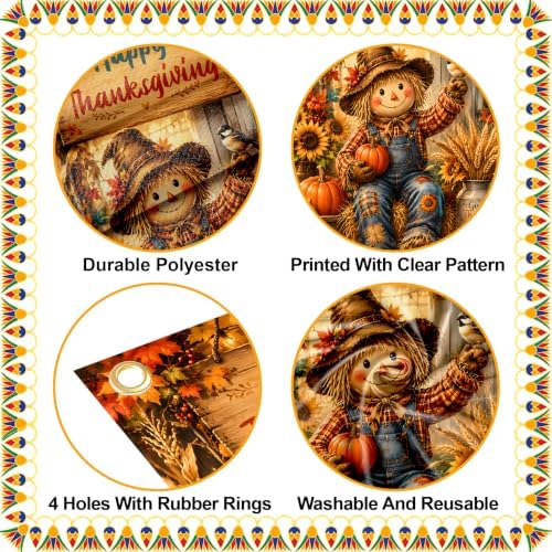 NYZE Happy Thanksgiving Scarecrow Door Cover, Fall Harvest Pumpkin Sunflower Door Banner, Autumn Maple Leaf Farmhouse Porch Decor for Thanksgiving Indoor Outdoor - Image 3