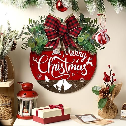 Boao Christmas Door Decorations Wooden Merry Christmas Front Door Sign - Image 4