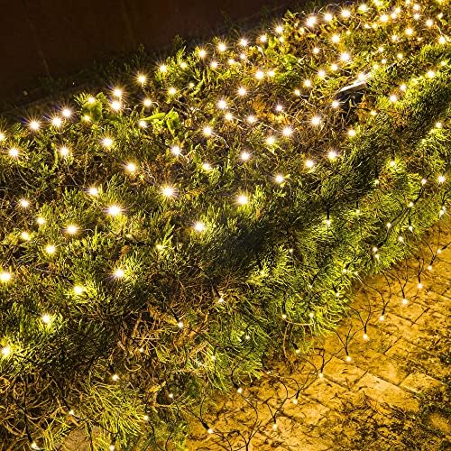 Dazzle Bright Christmas 200 LED Net Lights, 9.8FT x 6.6FT Green Wire Connectable Mesh Lights with 8 Modes, Christmas String Lights for Xmas Indoor Outdoor Garden Party Decorations (Warm White) by DazzleBright