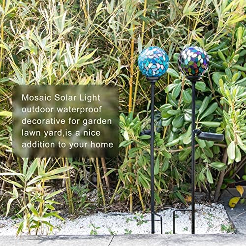 VCUTEKA Decorative Solar Garden Lights, 3.5" Mosaic Globe Stake 2 Pack - Image 3
