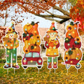 4 Pcs Fall Outdoor Decorations Metal Pumpkin Scarecrow Yard Sign with LED by Bencailor