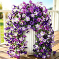 Artificial Hanging Flowers for Outdoors Spring Summer Decoration, 2 PCS Faux Silk Morning Glory Flowers UV Resistant Artificial Hanging Plants Realistic Long Vines for Garden Porch Patio (Purple) by DOUBFIVSY