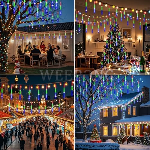 Weepong Meteor Shower Outdoor Christmas Lights 32 Tubes Multicolor - Image 2