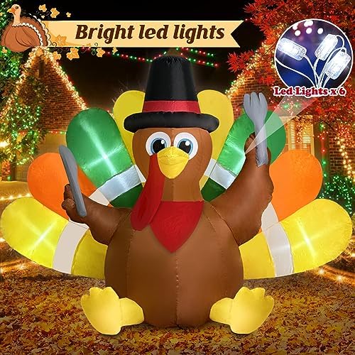 Danxilu 6FT Thanksgiving Inflatable Blow up Turkey Decoration with LEDs - Image 3