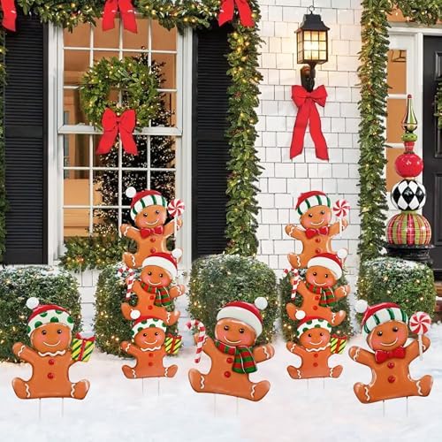 3 Pack Metal Christmas Yard Signs Decor for Multiple Stacked,Voumsil Christmas Yard Stakes with Gingerbread Man Fall Yard Decor for Outside Garden Yard Lawn Porch - Image 6