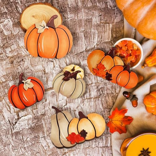 5PCS Wooden Pumpkin Fall Decor, Autumn Thanksgiving Table Centerpiece - Image 4