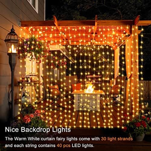 1200 LED Curtain Fairy Lights 10Ftx10Ft with Timer Remote Control Plug in - Image 6
