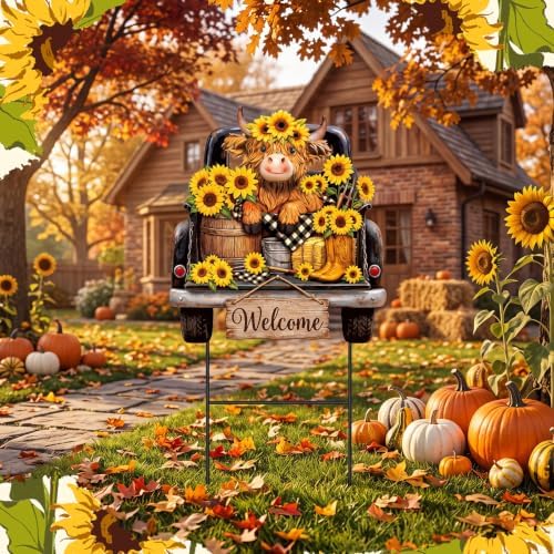 Amyhill Sunflower Highland Cow Metal Garden Stakes Sunflowers Summer Outdoor Yard Decorations with Stakes Rustic Farmhouse Decor Sign for Home Lawn Porch Backyard Holiday Decor - Image 6