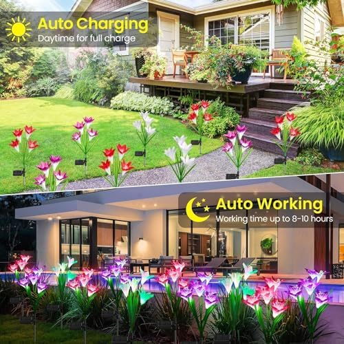 KOOPER Outdoor Solar Lights, 6 Pack Solar Garden Light with Bigger Lily Flowers, Waterproof 7 Color Changing Solar Lights Outdoor - Bigger Panel for Patio Yard Garden Decoration, Gift for Mom - Image 4