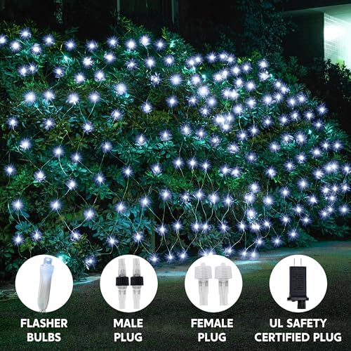 JOYIN 200 LED Christmas Net Lights, 6.5X 10FT Christmas Mesh Lights with 8 Modes, Connectable, Waterproof for Bushes Trees Yard Indoor Outdoor Xmas Decorations (Cool White) - Image 4