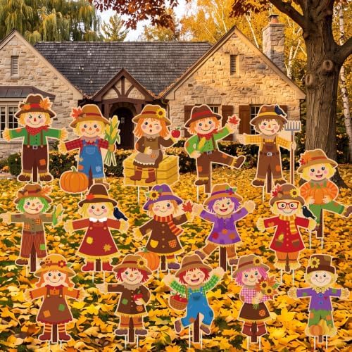 Thyle 12 Pcs 13.4'' Fall Scarecrow Yard Sign Outdoor Decoration with Stake by Thyle