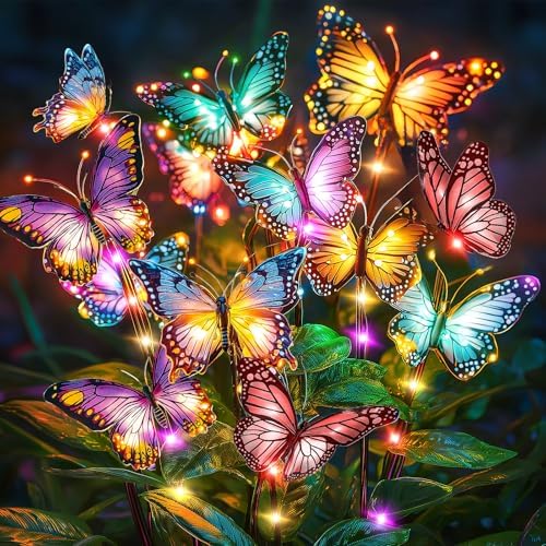 Solar Lights Outdoor Garden Decor: 4 Pack Colorful LEDs Butterfly Lights by NFEVER