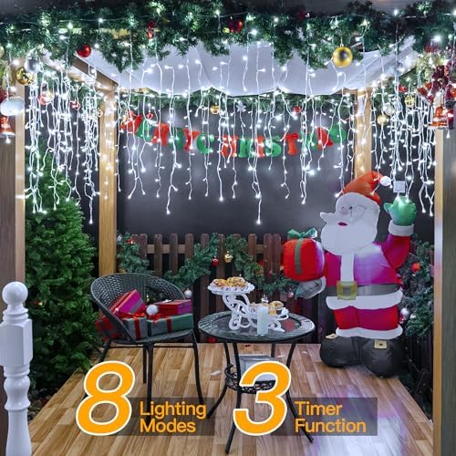 Ollny Icicle Lights Outdoor Cool White, 600LED 49FT Christmas Lights with Remote 8 Modes Dimmable, Waterproof Connectable Timer Hanging Light for House Outside Yard Indoor Decorations - Image 2