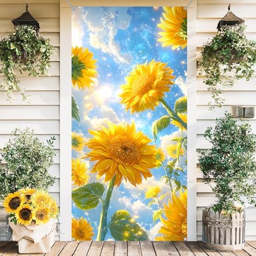 Front Door Covers Decorative, Spring Flower Design Door Curtain 70.8 x 35.4 Inch for Porch Outdoor Indoor Home Decor (Colorful-228) by AOHMPT