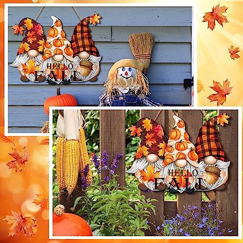 Huwena Fall Decorations for Home, Wooden Gnome Welcome Door Sign, Rustic Harvest Pumpkin Hanging Wall Plaque, Vintage Autumn Thanksgiving Farmhouse Decor for Front Door Porch - Image 4