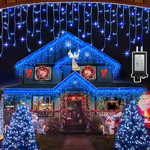 670 LED Christmas Lights, 66FT Icicle Lights,148 Drops, 12 Modes, Blue by QUHUATU