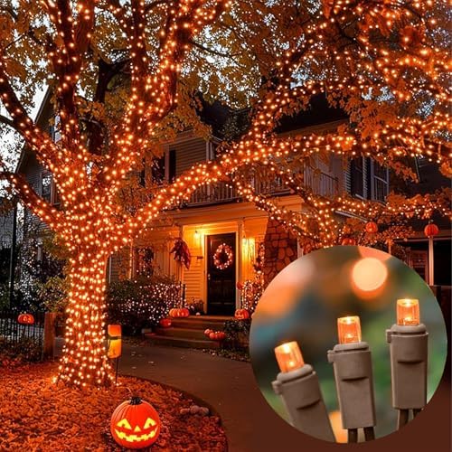 LAMPHOME Orange Thanksgiving Mini Lights, 21.6FT100 LED Autumn Fall String Lights,Connectable 120V Plug in for Outdoor Indoor Garden Party Halloween Christmas Xmas Tree Lights Yellow Decor - Image 4