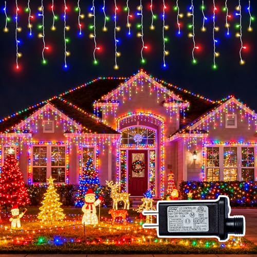 Christmas Outdoor Icicle Lights - 480 LED 66+33 FT 8 Modes Curtain Fairy String Light Plug in, Waterproof for Eaves Yard Holiday Xmas Holiday Indoor Outdoor Decoration - Multicolor by Unknown