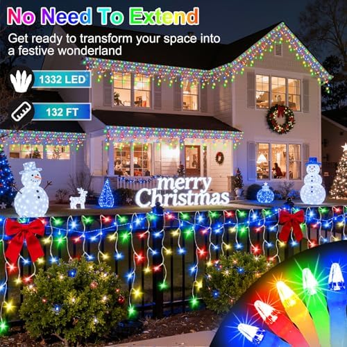 1332 LED 132FT Christmas Icicle Lights, 296 Drops, 12 Modes, Multicolor - Image 2