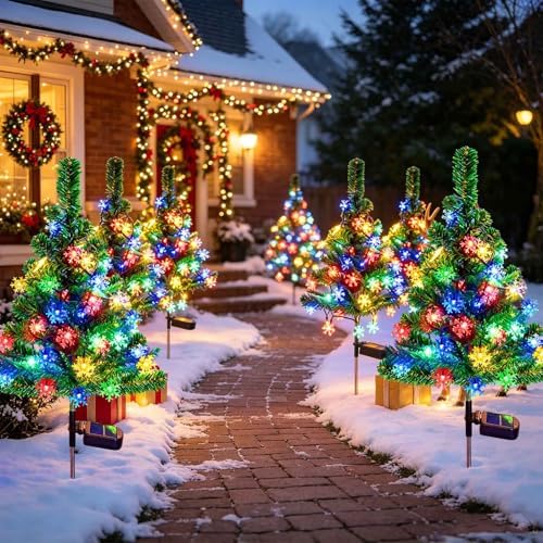 Windpnn 2-Pack 2.6FT Solar Christmas Tree Outdoor Christmas Decorations for Outsdie Garden, Patio, Yard, Pathway, Cemetery Decor (with 40 Snowflake Lights, Waterproof) - Image 3