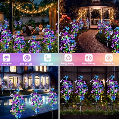 MRHEPHAESTUS Solar Garden Lights Outdoor Waterproof, 6 Pack Solar Butterfly Lights with 60 LED 12 Butterfly Colorful Lighting for Garden Yard Lawn Outdoor Decor, Gift for Mom Women Mother's Day - Image 6