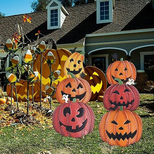 Hogardeck Outdoor Halloween Decorations - 2PCS 36" Decorative Garden Stakes with Pumpkins, Jack O Lantern Metal Yard Signs for Garden, Lawn, Patio Decor - Image 4