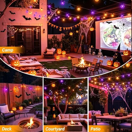 LAMPHOME Orange & Purple ST38 LED Outdoor String Lights,26FT Patio Lights with 12+1 Shatterproof Edison Bulbs,UL Waterproof Connectable Dimmable Hanging Lights for Halloween Backyard Porch Decor - Image 2