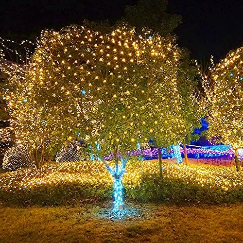 Funpeny Christmas Net Lights, 9.8ft x 6.6ft 200 LED Mesh Decor Clear Wire with 8 Modes Waterproof Connectable Xmas Decorations for Outdoor Outside Bushes Yard Lawn Patio Tree Garden Party (Warm White) - Image 3
