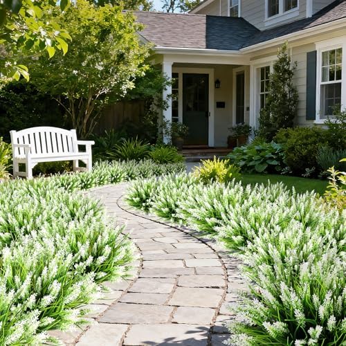 16PCS Artificial Flowers Outdoor, Fake White Monkey Grass Plants - Image 5
