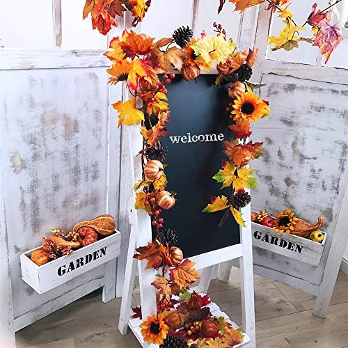 Winlyn Fake Fall Maple Leaf Garland Hanging Vine- 6 Feet - Artificial Berries Sunflower Pumpkin Autumn Decoration for Wedding Party Thanksgiving Dinner Fireplace Door Frame Doorway Backdrop Decor - Image 4