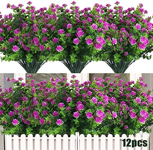 RECUTMS Artificial Flowers Outdoor UV Resistant Fake Spring Fall Plant 12Pc by RECUTMS