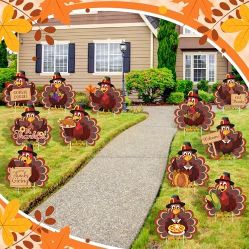 Threehoney 12 Pcs Thanksgiving Turkey Yard Signs with Stakes - Image 6