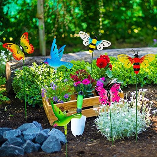 Juegoal 6 Pack Metal Yard Stakes Spring Decor, 15 Inch Outdoor Metal Colorful Butterfly Hummingbird & Bee Shaking Head Yard Art, Rust Proof Plant Sticks for Yard Lawn Pathway Patio Ornaments - Image 7