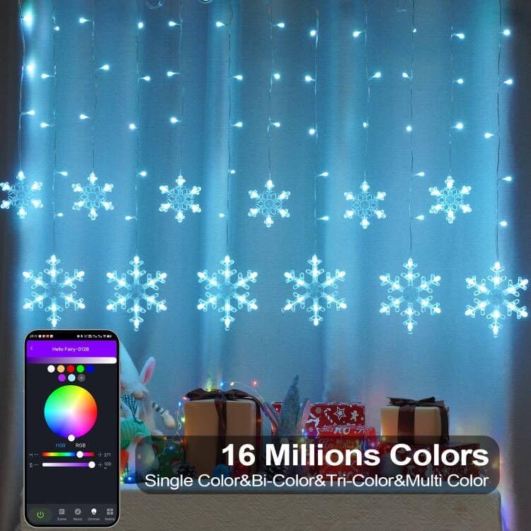Smart Christmas Snowflake Icicle Lights, 11.5ft 156 LED 12 Drops Plug in, APP Remote Control 16 Million Colors, Curtain Lights Connectable with Timer & Music Sync for Xmas Decor Indoor Outdoor - Image 4