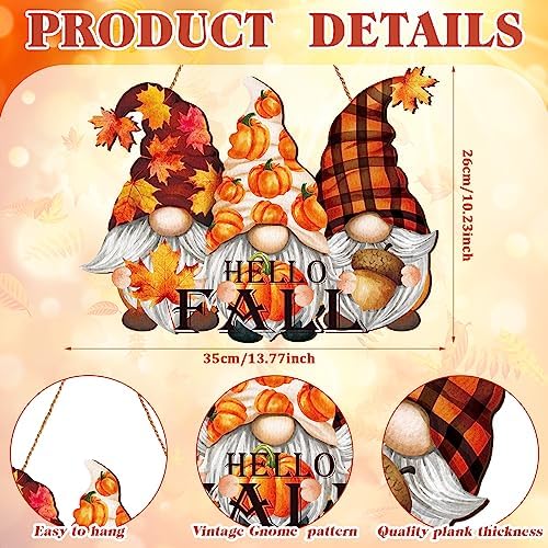 Huwena Fall Decorations for Home, Wooden Gnome Welcome Door Sign, Rustic Harvest Pumpkin Hanging Wall Plaque, Vintage Autumn Thanksgiving Farmhouse Decor for Front Door Porch - Image 2