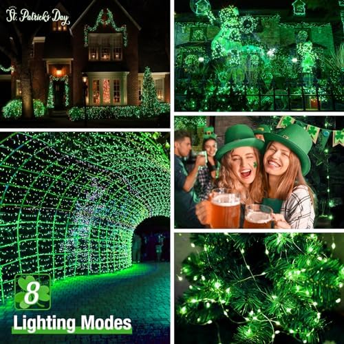 btfarm 4 Pack St Patricks Day Fairy Lights, 320LED 132FT Green Solar String Lights Outdoor Waterproof, 8 Modes Solar Twinkle Lights Irish Decorations for Tree Party Christmas Garden Yard Wedding - Image 4