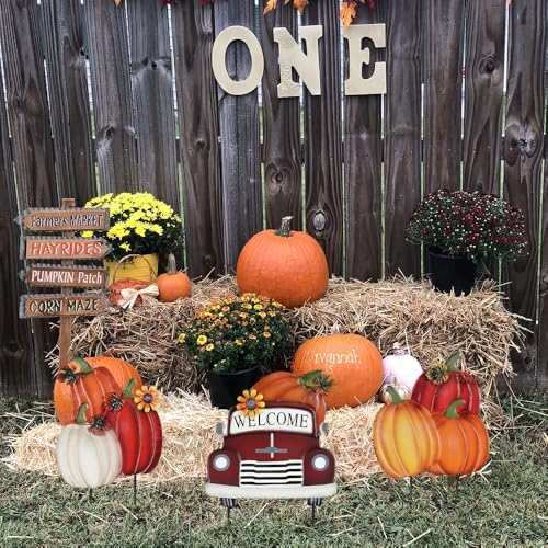 YEAHOME Fall Decorations Outdoor,Multiple Stacked Pumpkin Truck Decorative Garden Stakes for Fall Decor, Autumn Metal Yard Signs for Home Outside Garden Lawn Porch, Thanksgiving Decorations Outdoor - Image 7