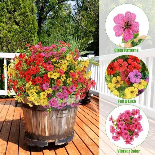 Sggvecsy Artificial Flowers for Outdoors 12 Bundles Realistic Faux Plants UV Resistant Fake Silk Daisy with Eucalyptus for Boxwood Planter Patio Porch Outside Spring Summer Decoration(Mixed 4 Color) - Image 5