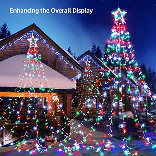 BlcTec Outdoor Christmas Lights 344 LED Christmas Star Lights with 9 Strands 11.9ft Waterfall Tree Lights, 8 Modes, Waterproof & Timer for Garden Yard Patio Outdoor Xmas Decorations，Red Green White - Image 3