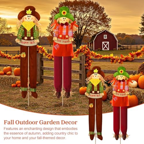 Meonum 2 Pack Fall Scarecrow Outdoor Decorations(Plaid,Stylea,150cm) - Image 6