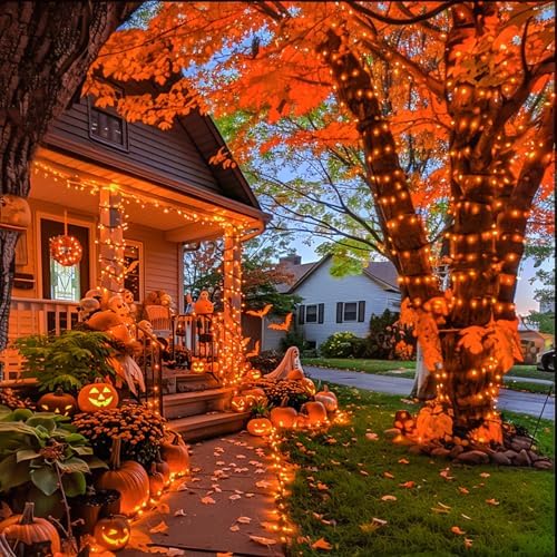 JMEXSUSS Connectable Orange String Lights, 250LED Halloween Lights Plug in - Image 5