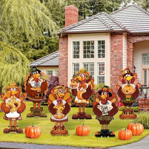 GlikCeil 6 Pcs Fall Yard Signs Large Turkey Yard Decor with Stakes 24 x 12 Inch Thanksgiving Decoration Outdoor Turkey Lawn Sign Garden Decoration Outside for Home Party Patio Backyard Walkway - Image 6