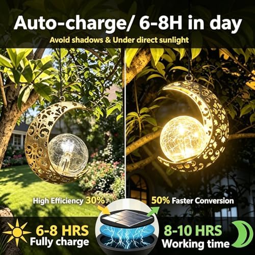 Moon Solar Lanterns Set, Hanging Outdoor Decor, Garden Gifts for Women - Image 3