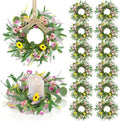 12 Pcs 3inch Spring Summer Artificial Flowered Wreath Mini Floral Wedding Candle Rings Wreaths Kitchen Cabinet Swags Wreath Pillar Candle Holder for Wedding Spring Summer Home Door Tabletop Decoration by Unknown
