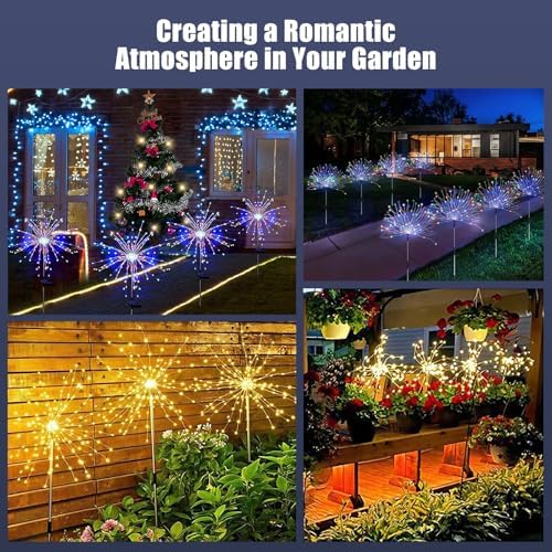 DONGULI Outdoor Solar Garden Lights, 120 LEDs 8 Lighting Modes Waterproof Solar Fireworks Light Sparklers for Patio Walkway Yard Courtyards Pathway Christmas Party Decorations, Colorful(2 Pack) - Image 4