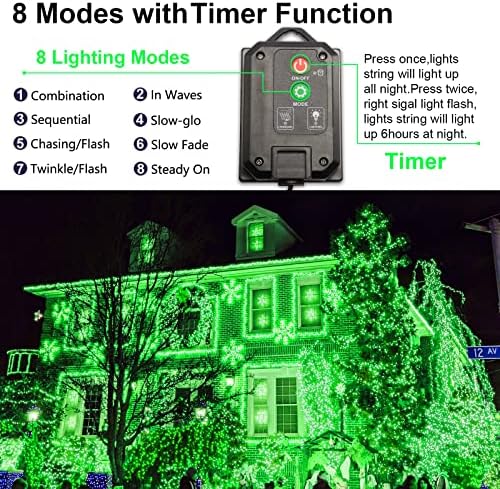 Solar Christmas String Lights, Green 200Led, Outdoor Waterproof - Image 4