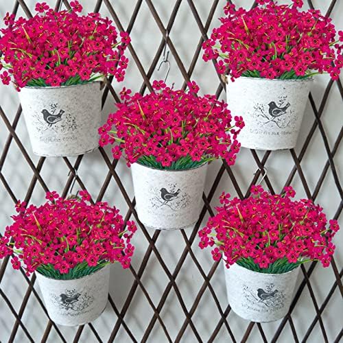 24 Pcs Artificial Flowers for Outdoor, Plastic Fake Flowers Decor, Rose Red - Image 4
